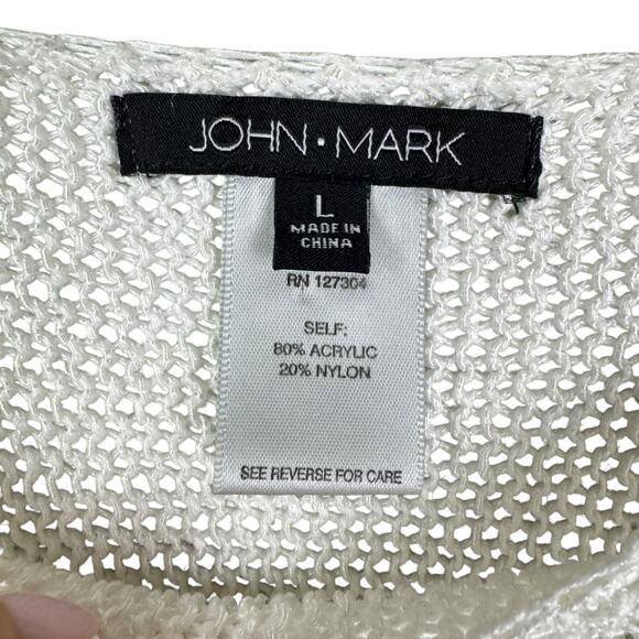 John Mark Ivory White Open Knit Cut Out Hem A-line Tunic Sweater - Picture 10 of 11